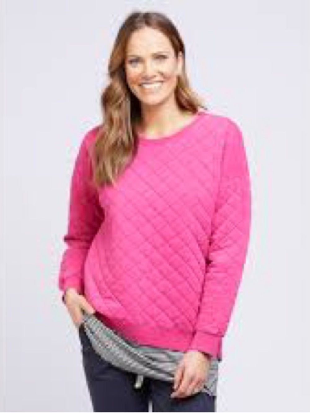Women's Quilted Crewneck Sweatshirt - Hot Pink